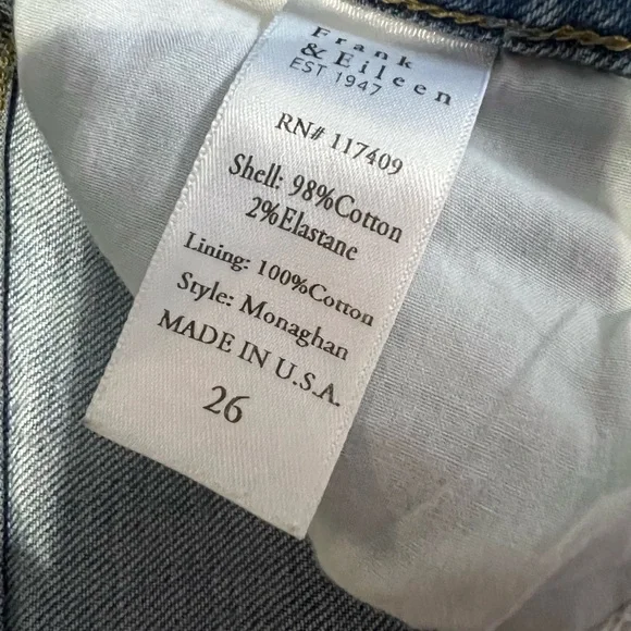 Frank & Eileen Monaghan Straight Leg Jeans – Distressed Raw Hem – 26 - Picture 11 of 12